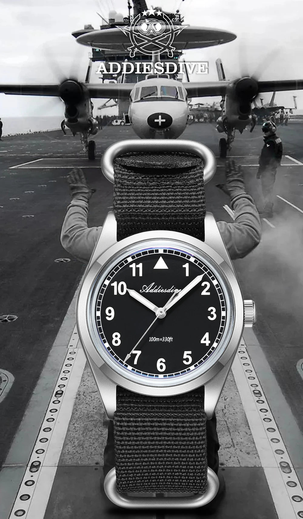 ADDIESDIVE 36mm analoge Herrenuhr mit gewölbtem Spiegelglas, 100m wasserdicht, leuchtend, schlichte Quarzuhr für Herren mit Nylonarmband