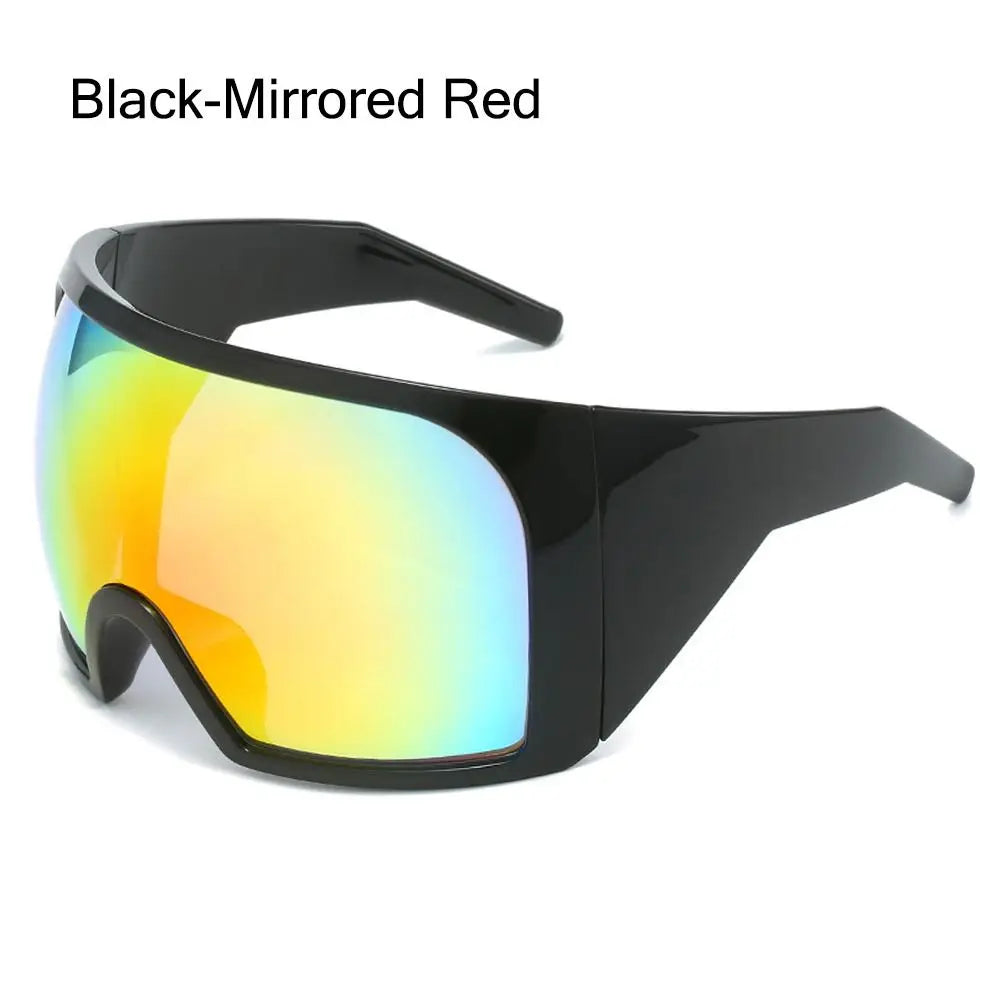 Ochelari de soare futuristici cu ramă învelitoare, lentile curbate Rave, protecție UV400, ochelari de soare supradimensionați Y2K pentru femei și bărbați