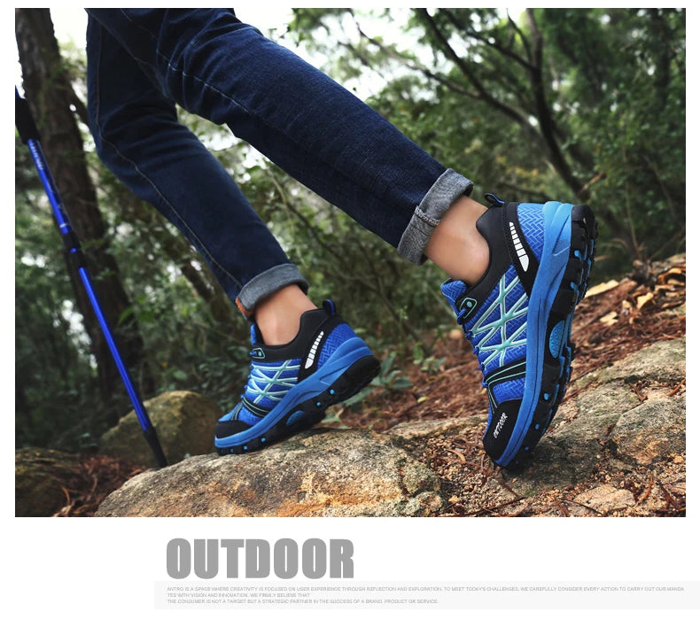 Sapatos de caminhada de marca para homem em malha respirável, calçado de viagem outdoor impermeável para caça e pesca, sapatos desportivos de montanha, todo-o-terreno e equitação