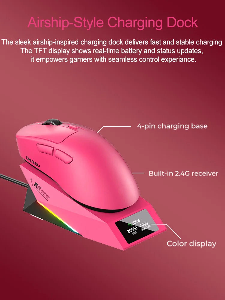 DAREU Wireless Gaming Mouse 8kHz Polling Rate AIM-750 (3950) 30000 DPI Tri-Mode Mouse Gamer 60g with Charging Base