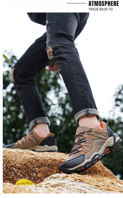 Sapatos de caminhada de marca para homem em malha respirável, calçado de viagem outdoor impermeável para caça e pesca, sapatos desportivos de montanha, todo-o-terreno e equitação