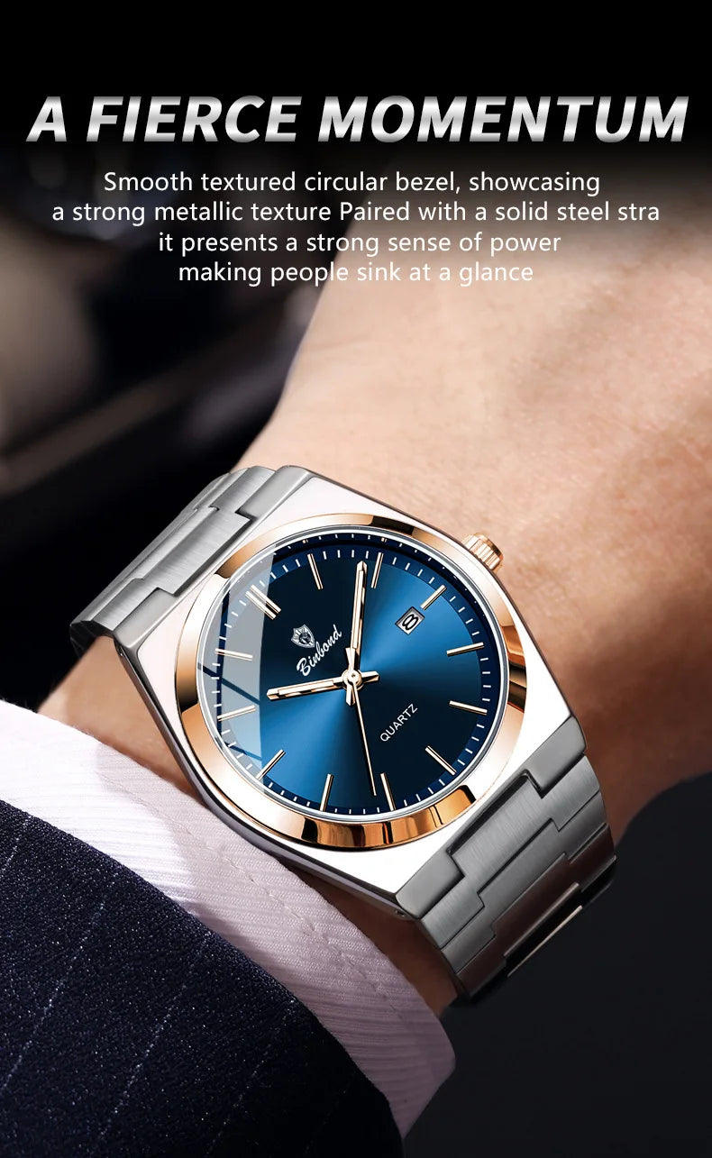 UTHAI Men Watch Light Luxury Brand Stainless Steel Calendar Waterproof Male Business Leisure Fashion Quartz Clock Watch