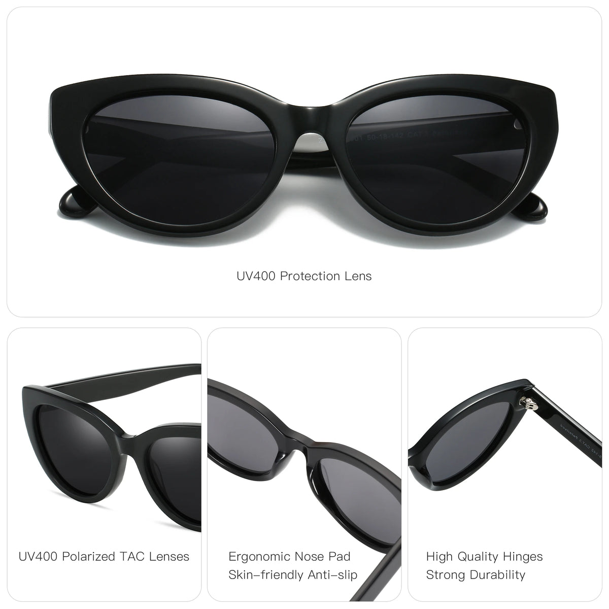 ZENOTTIC Ochelari de soare retro Cat Eye polarizați, realizați manual din acetat, cu protecție UV400, pentru femei