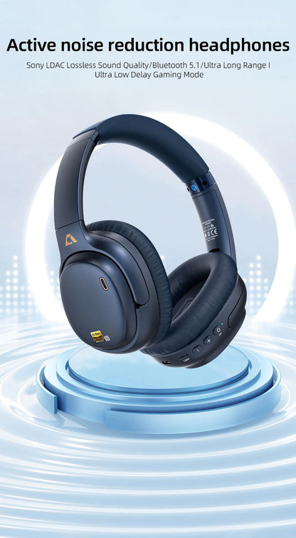 1Mii E700 Wireless Bluetooth Headphones LDAC Lossless Hi-Res Sound,ANC Active Noise Reduction ,HIFI Stereo Gaming Headset,65H