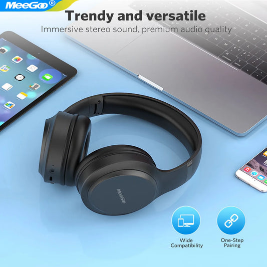 MeeGoo Wireless Headphones Bluetooth 5.4 Earphones Foldable Stereo Earphones Super Bass Noise Reduction Mic for Laptop PC TV New