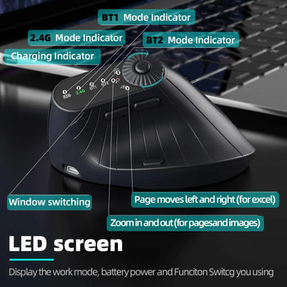 Ergonomisk 2.4GHz trådlös BT RGB-mus med dubbelt läge för laptop, stationär dator och kontor – tyst trådlös vertikal gamingmus