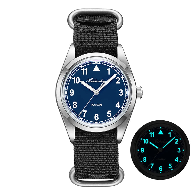 ADDIESDIVE 36mm analoge Herrenuhr mit gewölbtem Spiegelglas, 100m wasserdicht, leuchtend, schlichte Quarzuhr für Herren mit Nylonarmband