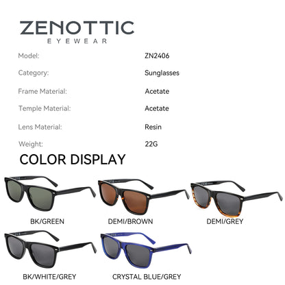 ZENOTTIC Ochelari de soare polarizați la modă, protecție UV400, ochelari de soare pătrați din acetat, design clasic, pentru femei și bărbați
