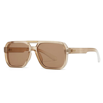 Ochelari de soare SO&EI Fashion cu rame duble, pătrați, pentru femei, stil retro cu nituri, nuanțe de albastru ceai, protecție UV400, ochelari de soare cu gradient pentru bărbați, pentru activități în aer liber