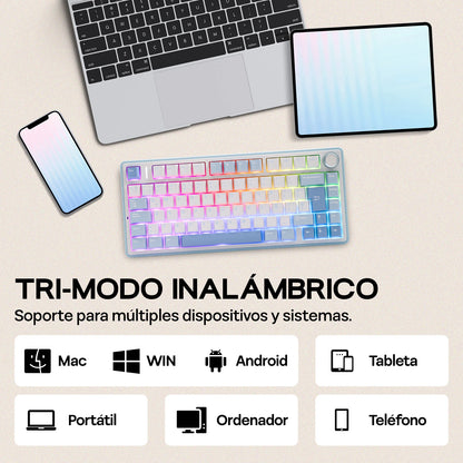 EPOMAKER AULA F75 ISO-ES 75% Spanische QWERTY Hot-Swap, Gasket-Mounted, kabelgebundene/Bluetooth/2.4GHz kabellose mechanische Gaming-Tastatur mit RGB-Hintergrundbeleuchtung