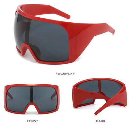 Ochelari de soare futuristici cu ramă învelitoare, lentile curbate Rave, protecție UV400, ochelari de soare supradimensionați Y2K pentru femei și bărbați