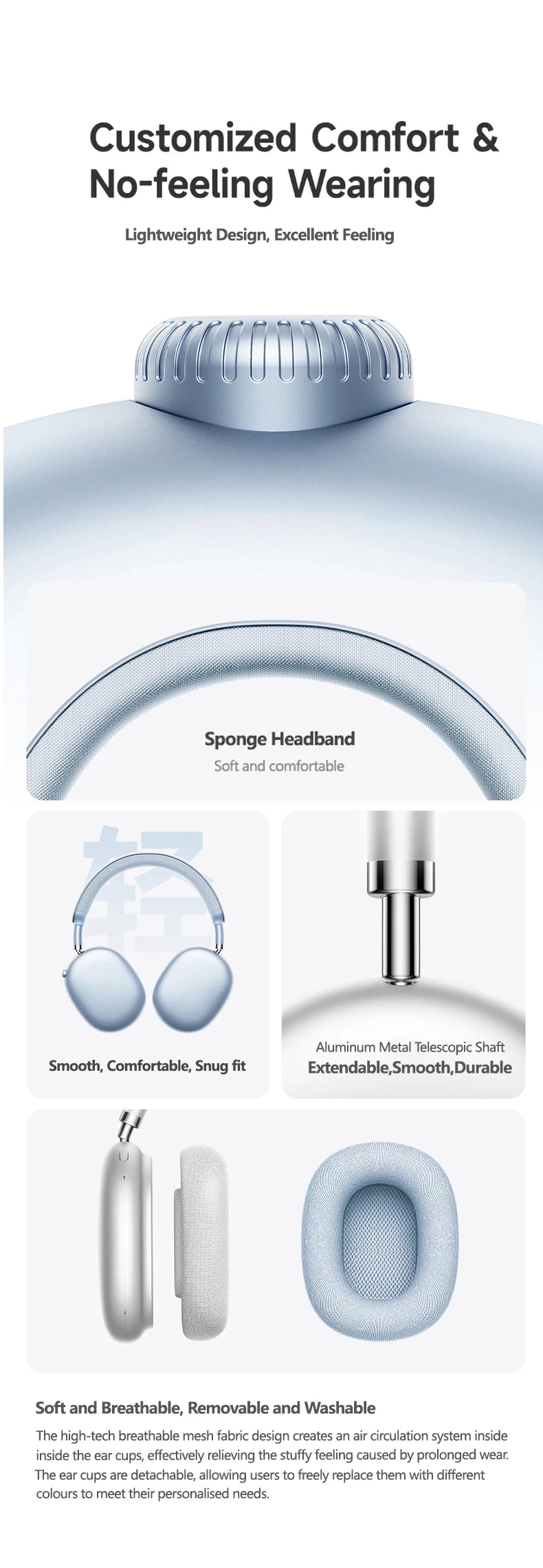 Picun F8MAX ANC kabelloser Kopfhörer, 59dB hybrides aktives Noise Cancelling, Spatial-Audio-Ohrhörer, Bluetooth 6.0, Over-Ear-Headset, 180H