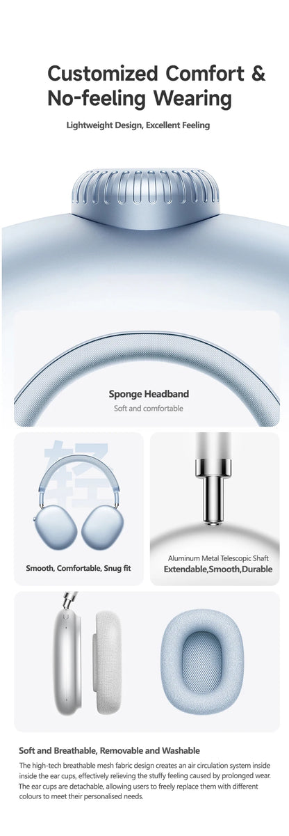 Picun F8MAX ANC kabelloser Kopfhörer, 59dB hybrides aktives Noise Cancelling, Spatial-Audio-Ohrhörer, Bluetooth 6.0, Over-Ear-Headset, 180H