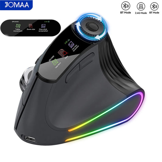 Backlit Wireless Ergonomic Mouse with Smart Flying Scroll, Function Adjustment Knob, Bluetooth & 2.4G Rechargeable Gaming Mouse