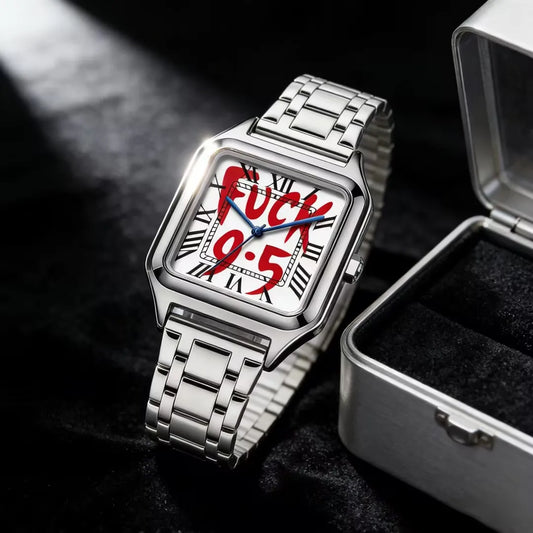 FUCK9.5 Stainless Steel Alloy Square Dial Simple Elegant Ins Style Light Luxury High-end Unisex Square Waterproof Quartz Watch