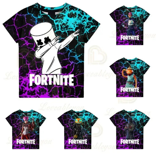 Dětské tričko Fortnite pro chlapce, letní dětský top s 3D vtipnou grafikou hry Battle Royale, tričko pro batolata, dívčí top/tee