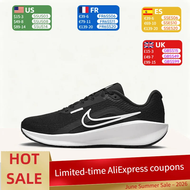 Nike DOWNSHIFTER 13 – Bequeme, atmungsaktive Low-Top-Freizeit- und City-Laufschuhe für Damen, schwarz/weiß, FD6476-001