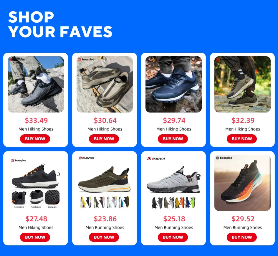 Baasploa Men Hiking Shoes Outdoor Climbing Mesh Breathable Travel Walking Shoes Male Non-Slip Wear Resistant Comfortable Sneaker