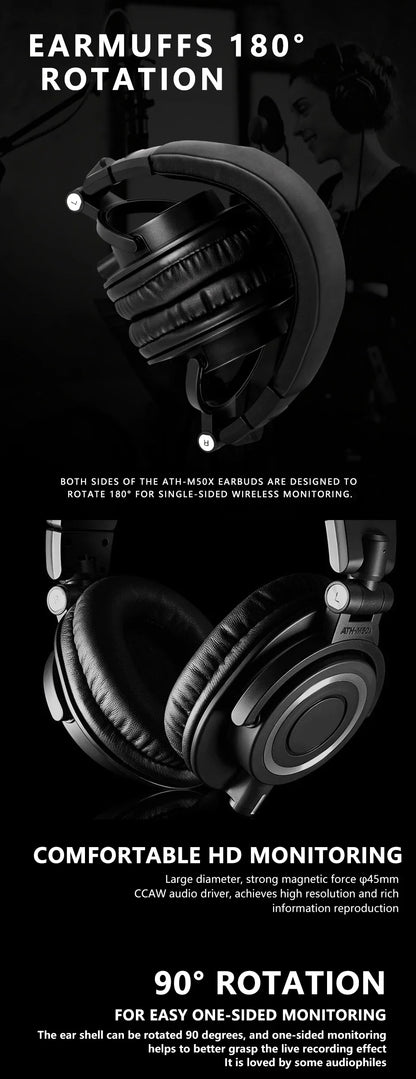 Sanpusen ATH M50X Over-Ear Wired Headphones Professional Monitor Studio Recording Mixing Monitoring HiFi Sound