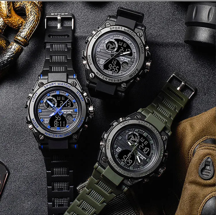 SANDA Top Luxury Watches Men Military Army Mens Watch Waterproof Sport Wristwatch Dual Display Watch Male Relogio Masculino