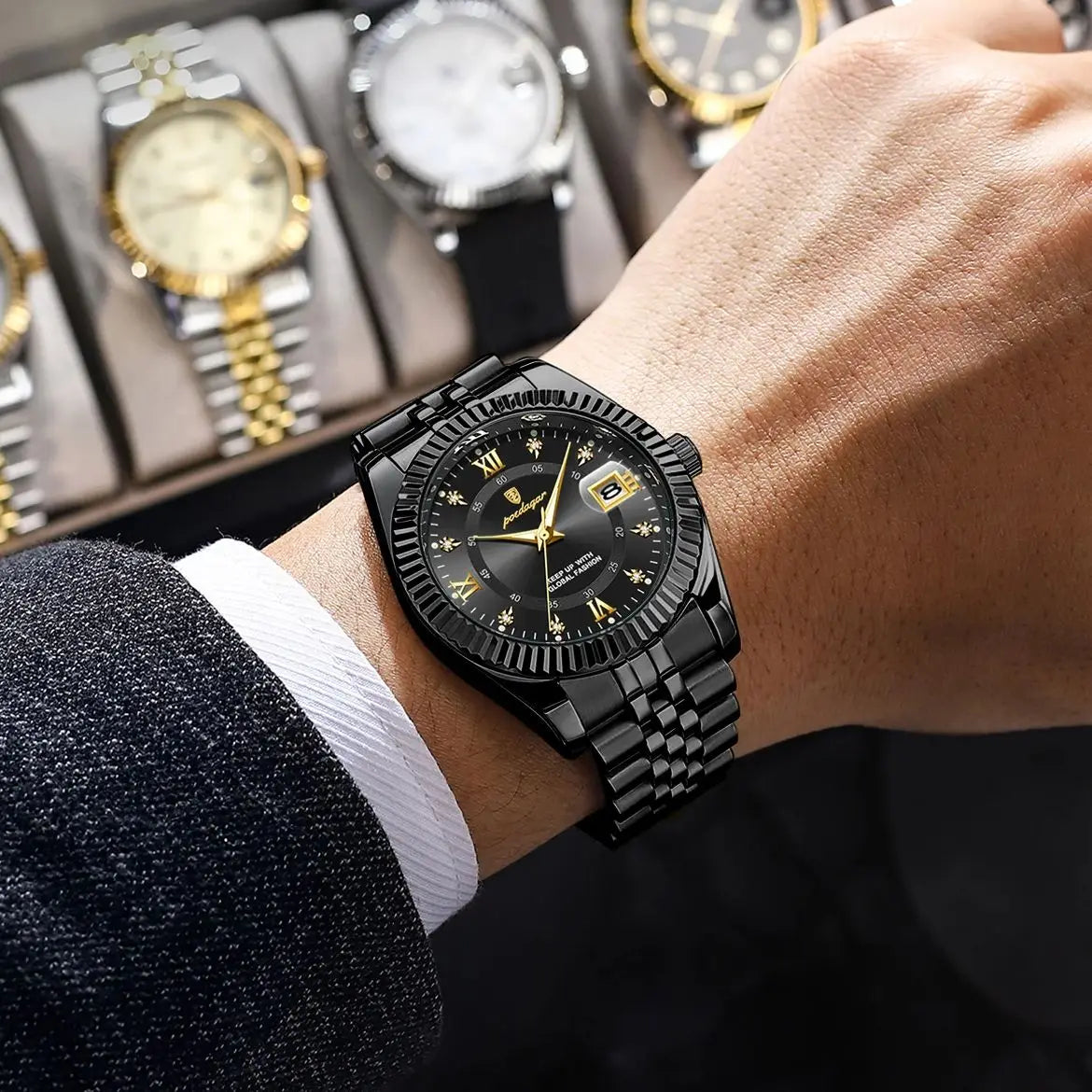 Relógio de homem POEDAGAR – Modelo de luxo, estanque, em aço inoxidável, com visor luminescente, estilo militar, função de data, movimento de quartzo, ideal para o trabalho ou ocasiões profissionais.