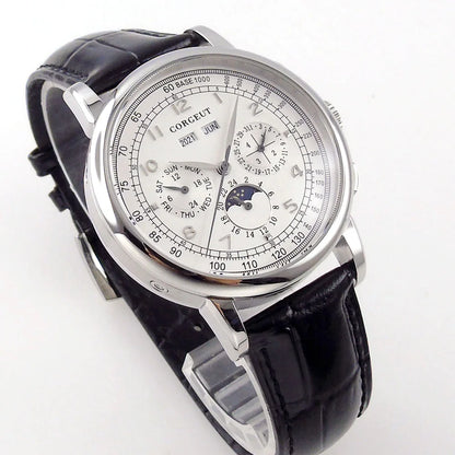 Corgeut Multi Functional Watch Automatic Mechanical Watch for Men 42mm Day Date Month Year Day/Night ST1655 Movt Polished Case