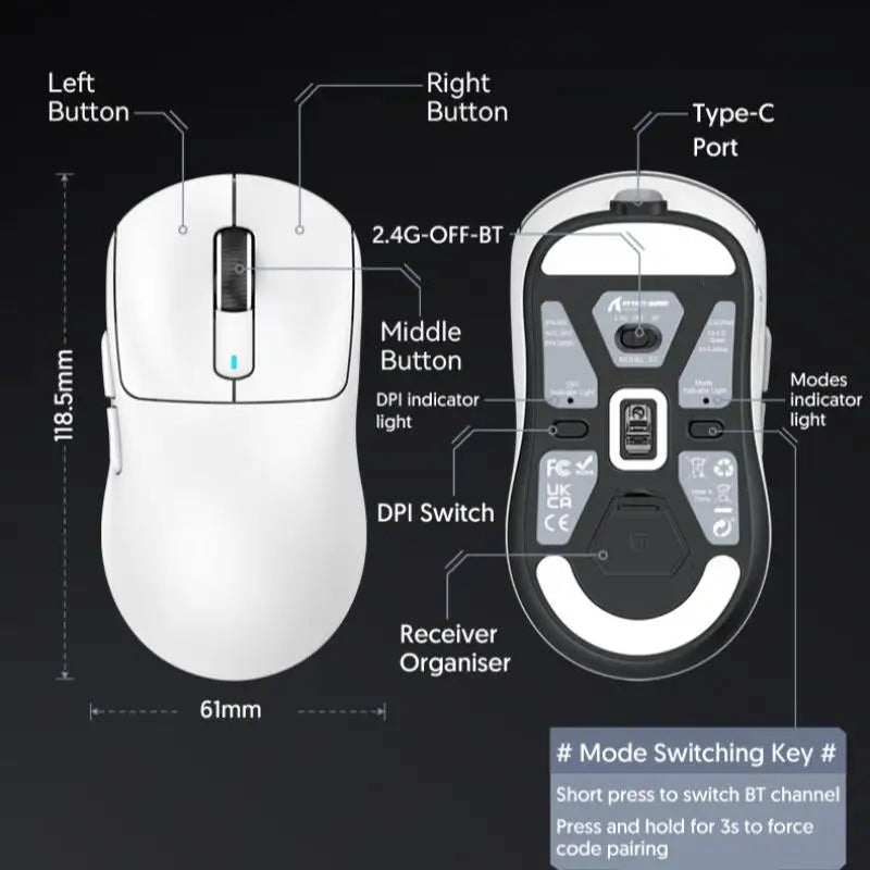ATTACK SHARK X3 miš s tri načina rada 1K Hz, X3Pro Bluetooth bežični miš 4K Hz, lagan, PAW3395, brzina praćenja 650IPS
