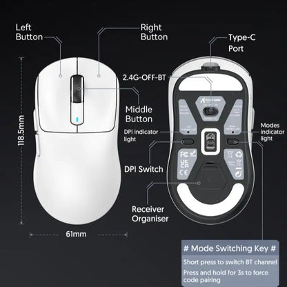 ATTACK SHARK X3 miš s tri načina rada 1K Hz, X3Pro Bluetooth bežični miš 4K Hz, lagan, PAW3395, brzina praćenja 650IPS