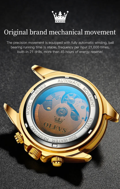 OLEVS 6638 Original Brand Classic Man Watch Luxury Automatic Mechanical Wrist Watches for Men Chronograph Waterproof Men's Watch