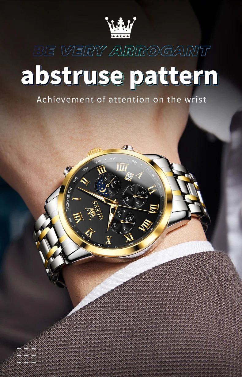 OLEVS 5529 Top-Luxusmarke Herrenuhr wasserdicht leuchtend Edelstahl Mondphase Timing Code Uhr neue Quarz-Herrenuhr