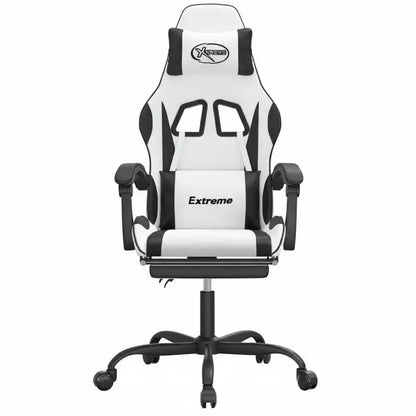 Gaming Chair with Footrest White and Black 57.5X59.5X121-131 Cm, Reclining, Swivel 360 ° Metal Structure, Load Capacity 110 kg