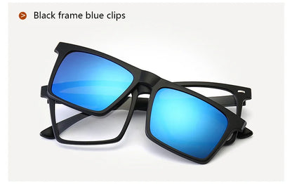 Ochelari de soare polarizați cu magnet pentru miopie, pentru femei și bărbați, ochelari cu clemă, ochelari optici pătrați, rame de ochelari 6 în 1 – de la -0,5 la -10