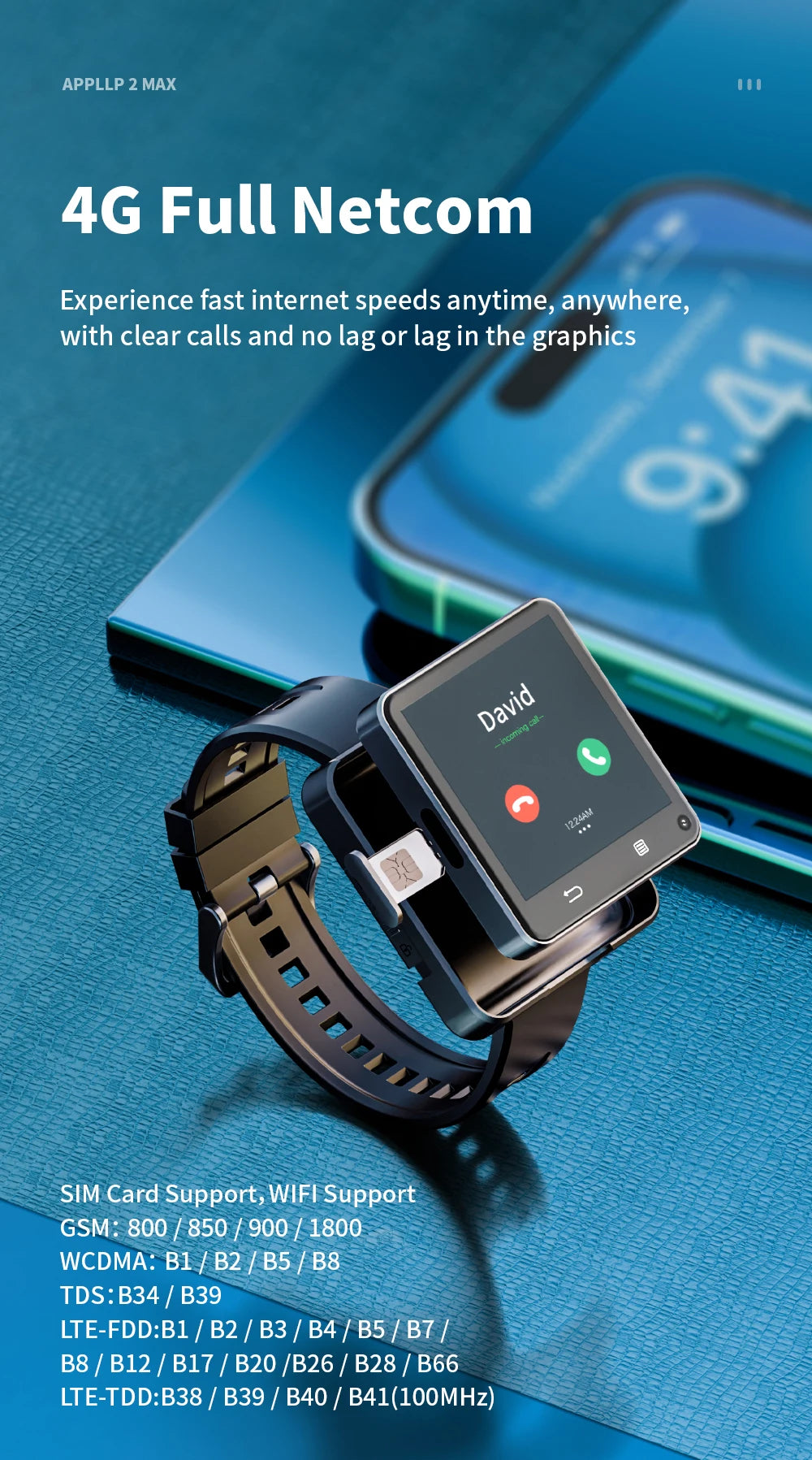 Domars Full Netcom Multi-language Smart Watch 2.64-inch Large Screen 1200mAh Large Battery Video Call APP Downloading