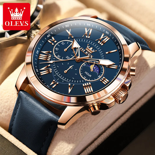 OLEVS 3632 Men Watch Elegant Luxury Sport Quartz Watch Scale Waterproof Luminous Automatic Date Moon Belt Watch Gifts Original