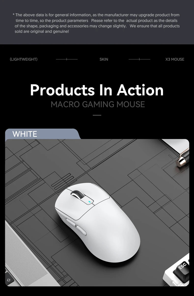 Mouse Gaming Wireless X3 ATTACK SHARK colore rosso, polling rate 4K, connessione Bluetooth tri-mode, PAW3395, mouse gaming Bluetooth con macro