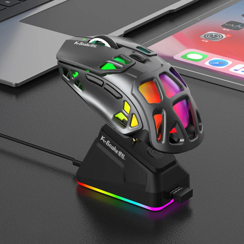 Лека геймърска мишка Lenovo Tri-Mode с RGB зарядна докинг станция 12000DPI 2.4G/Bluetooth/кабелна ергономична мишка за PC и лаптоп