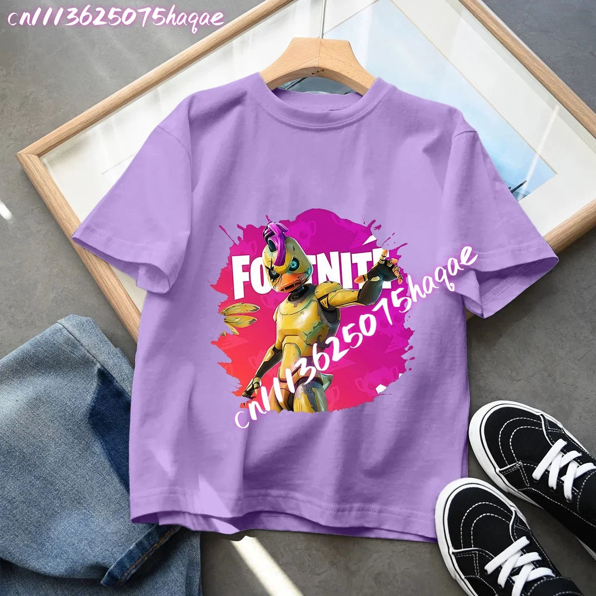 T-shirts Fortnite para Criança com Figuras Anime Estampadas, Tops de Desenho Animado Fortress Night, Roupa de Verão para Meninas, Manga Curta, Pullover Tees