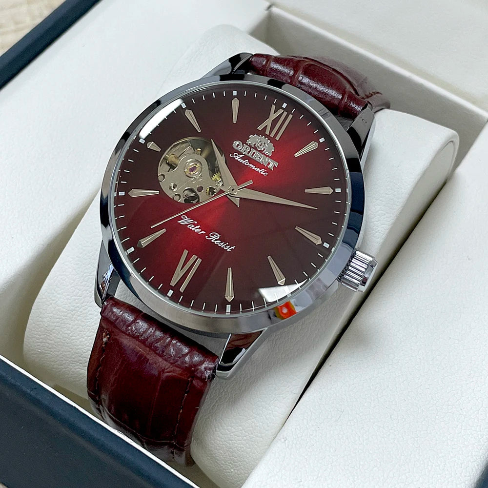 Orient Men's Automatic Open Heart Watch Blue Dial Stainless Steel Band Casual Dress Wristwatch 30M Water Resistant Fashion Watch