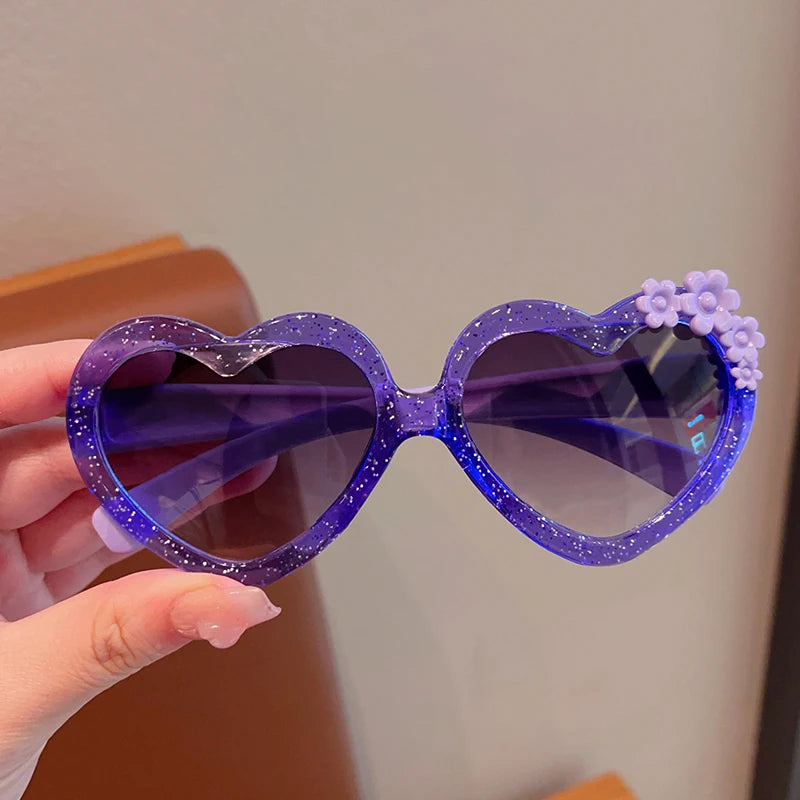 Baby Girls Cute Acrylic Heart Shape Flowers UV400 Sunglasses Children Outdoor Sun Protection Sunglasses Kids Sun Glasses