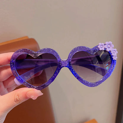 Baby Girls Cute Acrylic Heart Shape Flowers UV400 Sunglasses Children Outdoor Sun Protection Sunglasses Kids Sun Glasses