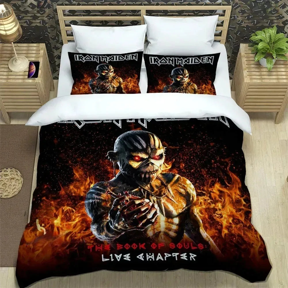 Set di biancheria da letto 3D Rock Band I-Iron-M-Maiden: raffinato set di biancheria da letto, composto da copripiumino, piumone e set completo, regalo di compleanno di lusso