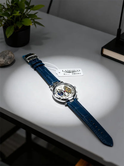  Top Luxury Moon Phase Men's Watches Original Mechanical Leather Men Clock Date Week Hollow Tourbillon Automatic Man Watch