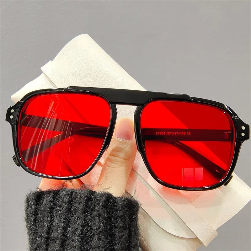 Ochelari de soare la modă pentru femei și bărbați, ochelari de soare cu ramă dublă, stil vintage, pentru activități în aer liber, călătorii și conducere, cu protecție UV400