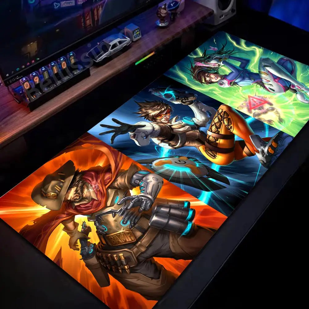 Голяма подложка за мишка за PC геймъри Overwatch, сладка розова разширена подложка за клавиатура, аксесоари за лаптоп гейминг, постелка за бюро Kawaii HD килим