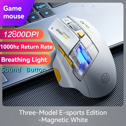 Mouse da gioco Inphic A9 Pro tri-mode, indicatore di alimentazione con guida luminosa colorata, DPI regolabili, macro driver, ergonomico, 12800DPI