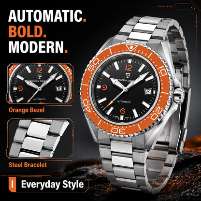 Pagani Design New Top Men's Mechanical Watch Luxury Sapphire Stainless Steel 100m Waterproof Ceramic Bezel Automatic Watch