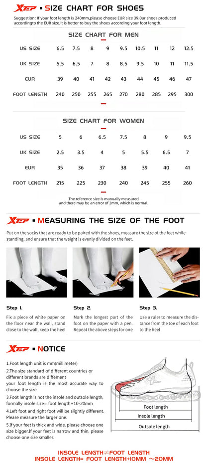 Xtep Sports Shoes Men’s Mesh Breathable Running Shoes, Winter Marathon Black White Men’s Sports Sneakers, Model 879119110110