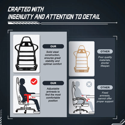 Daccormax Ergonomic Office Chair/Gaming Chair: 170° Recline, Adjustable Armrests, Lumbar Support for Long Hours Sitting