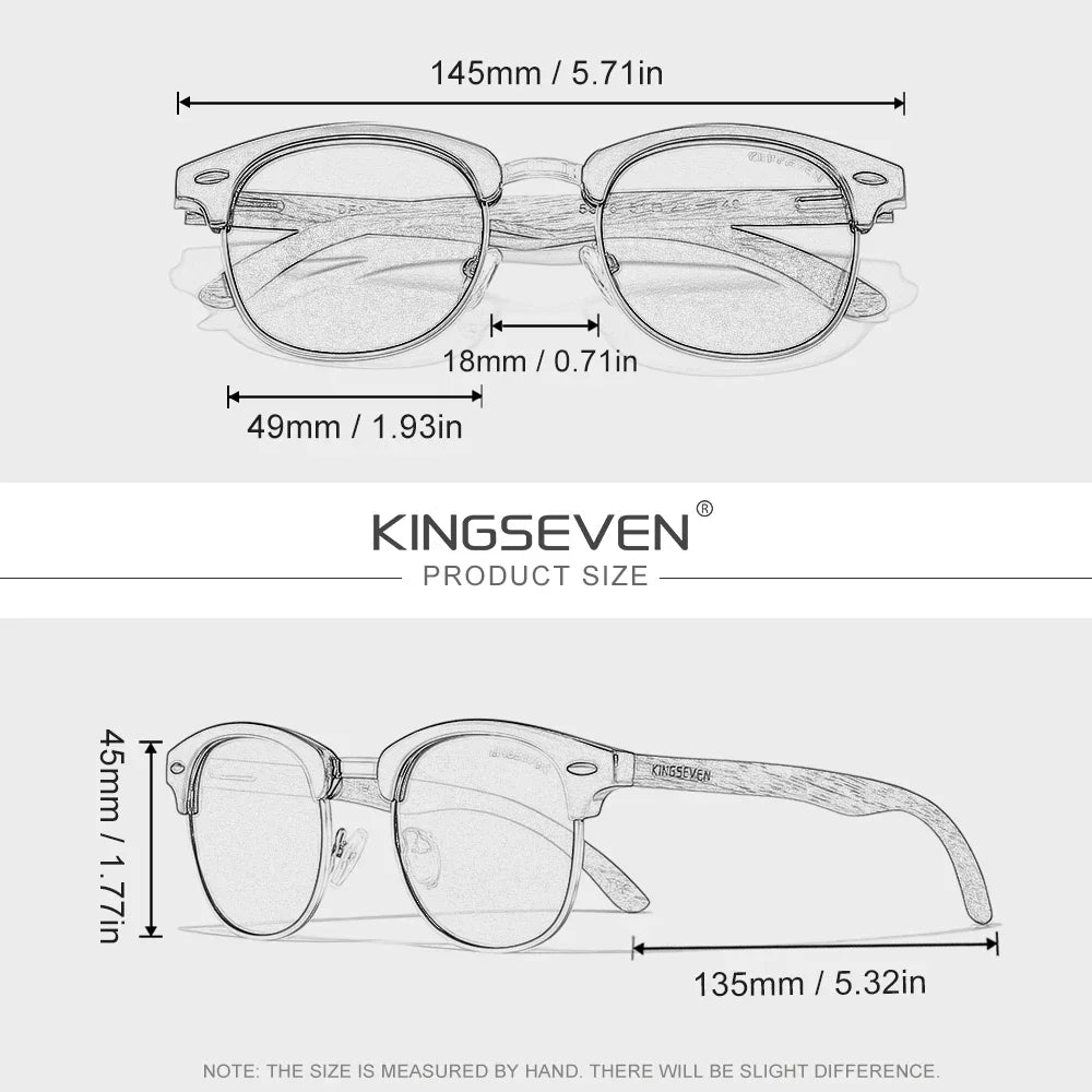 KINGSEVEN Ochelari de soare din lemn de nuc negru, pentru femei și bărbați, polarizați, stil vintage, protecție UV400, pentru călătorii, model W5516