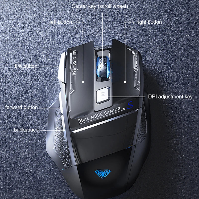 AULA SC550 gamingmus 2.4G trådlös makromus RGB-bakgrundsbelysning ergonomisk design e-sportmus PC-tillbehör